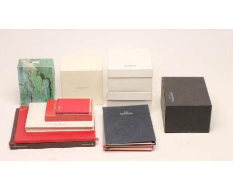 LONGINES, ROLEX, CARTIER, PATEK PHILLIPE ETC, - a collection of watch cases and booklets comprising three Longines cases, Rol