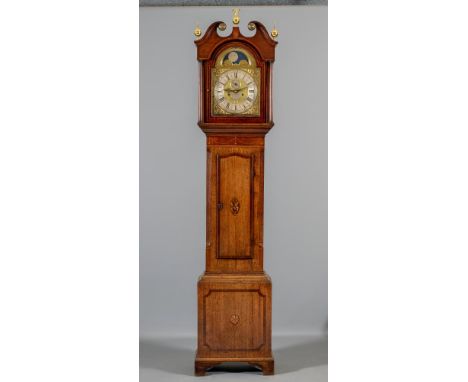 AN OAK LONGCASE CLOCK, signed John Whitehurst, Derby, the eight day movement with anchor escapement striking on a bell, 12" a