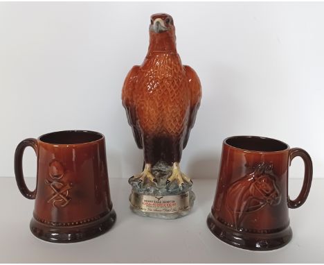 A BESWICK GOLDEN EAGLE DECANTER FROM BENEAGLES SCOTCH WHISKY 1969 &amp; 2 SYLVAC 2343 HORSE RACING TANKARDS