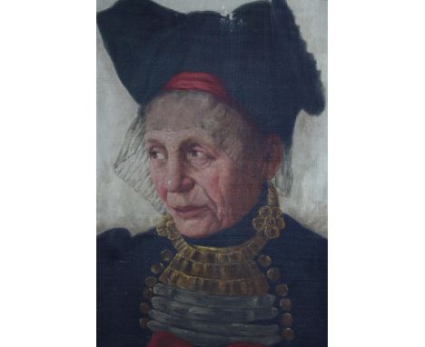Robert Frederick Blum (American 1857- 1903). Oil on canvas. Portrait of an older women. Signed top right. 'R. Blum'.  H.40 W.