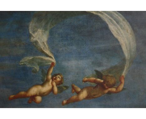 Print. Adonis led by Cupid to Venus by Franceso Albani. In a gilt frame. H.25 W.33 cm.