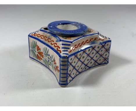 A FRENCH QUIMPER POTTERY INKWELL 