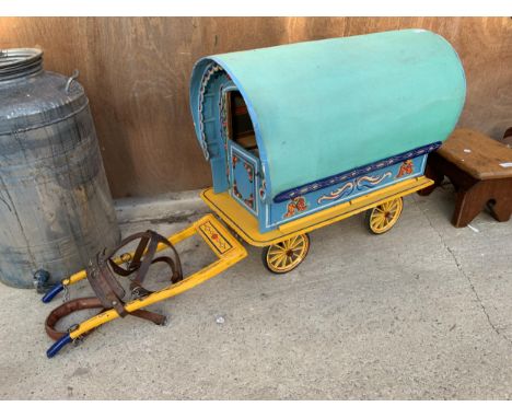 A MODEL ROMANY CARAVAN FROM THE BOSWELL MUSEUM THAT MARGRET BOSWELL USED TO SHOW WITH JACK RUSSELS AND FAIRS AND EVENTS 