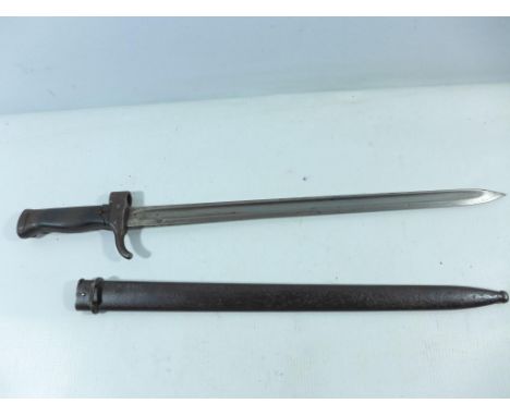 AN UNKNOWN ORIGIN BAYONET AND SCABBARD, 40CM BLADE 