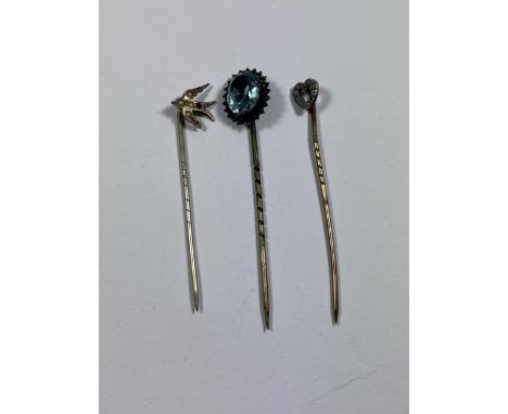 THREE VINTAGE STICK PINS TO INCLUDE BIRD DESIGN EXAMPLE 