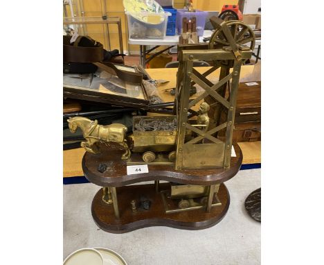 A WOODEN &amp; BRASS COAL MINER'S DISPLAY MODEL, HEIGHT 41CM 