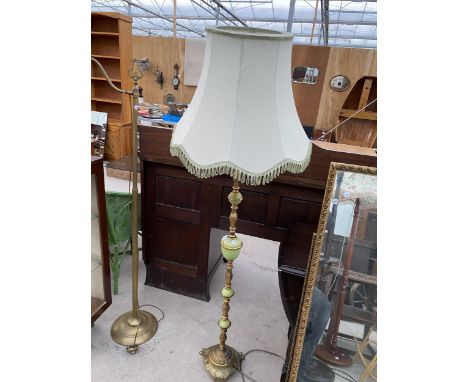 A MODERN BRASS AND ONYX STANDARD LAMP, COMPLETE WITH SHADE 