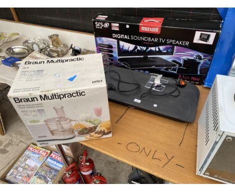 A MAXELL DIGITAL SOUNDBAR TV SPEAKER AND A BRAUN FOOD PROCESSOR 