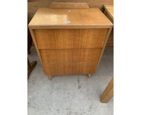 A RETRO LIGHT OAK CHEST OF THREE DRAWERS, 24" WIDE 