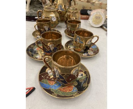 A SAMURAI CHINA TEASET TO INCLUDE A TEAPOT, SUGAR BASIN, CREAM JUG, CUPS AND SAUCERS 