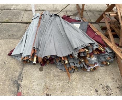 APPROXIMATELY 10 TEAK GARDEN PARASOLS *PLEASE NOTE FULL VAT ON THIS ITEM* 