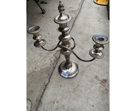 A SILVER PLATE ON COPPER THREE SECTION CANDLESTICK STAMPED 'SHELL 25 YEARS SERVICE' 