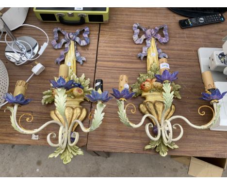 A PAIR OF DECORATIVE WALL LIGHT FITTINGS 