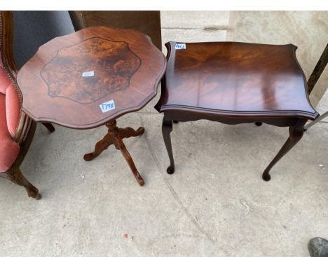 A MODERN TRIPOD TABLE AND SMALL CABRIOLE LEG LAMP TABLE WITH DRAWER 