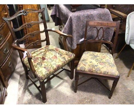 A Regency mahogany side chair, the tablet top rail above a pierced splat, with grospoint foliate upholstered drop in seat, on