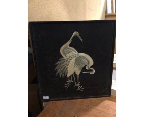 A 1920s/30s Japanese textile screen panel, depicting Two Birds (54cm x 52cm)