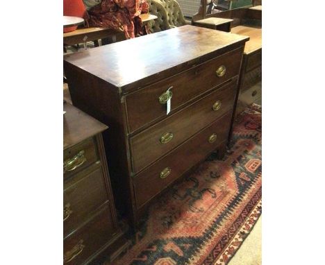 An early 19thc mahogany chest of drawers, with later handles, the rectangular top above three graduated drawers, with shaped 