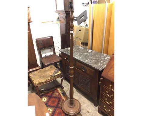 A William IV style floor lamp with turned stem on circular dished base (176cm)