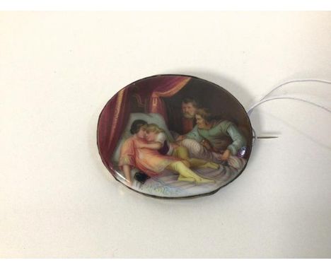A 19thc Austrian style enamelled panel brooch, depicting the Murder of the Princes in the Tower (6cm x 5cm)