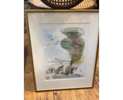 Salvador Dali, screenprint, with Figures below Tornado, dated 1966 (37cm x 28cm)