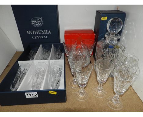 Boxed Bohemia Crystal Champagne Flutes, Decanter, Brandy Glasses etc 