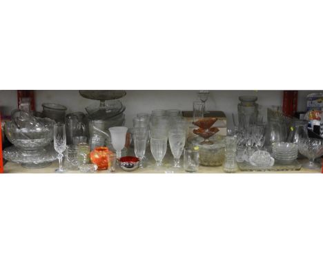 Shelf of Glassware to include Cake Stands, Fruit Bowls, Glasses and Jugs etc 