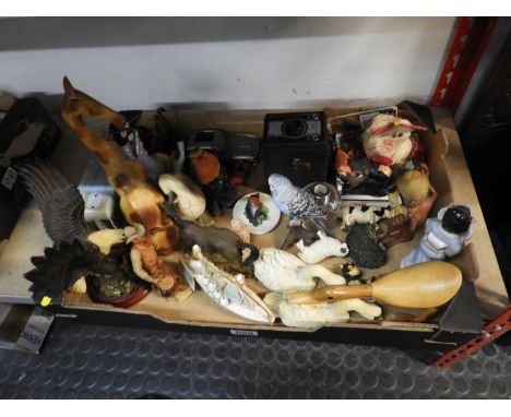 Box of Misc - Old Camera, Ornaments etc 