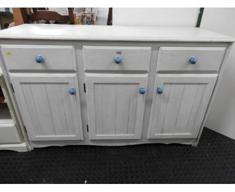 Painted Side Board with Blue Ceramic Handles 