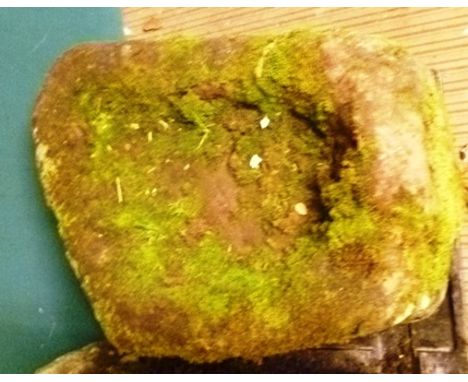A COMPOSITION/STONE GARDEN TROUGH/PLANTER rectangular and well mossed, approx 25cm x 55cm 