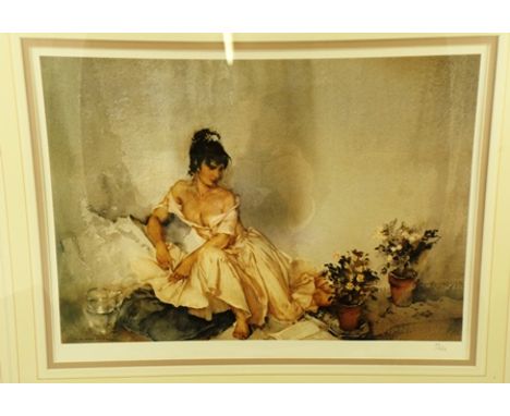 AFTER SIR WILLIAM RUSSELL FLINT A woman with water jug and two pot plants, a limited edition colour print no.53/753 with blin