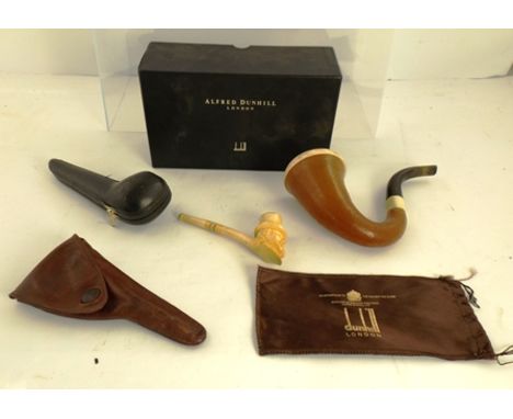 A C S MAN EFFIGY CLAY TRADE PIPE H, impressed H Simmons in leather Alred Dunhill pouch and an "Orlik" MEERSCHAUM PIPE with la