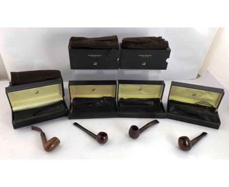 FOUR VINTAGE PIPES including Amber Root, "K" Briar, Dunhill Bruyere and Cumberland contained in leather and material pipe bag