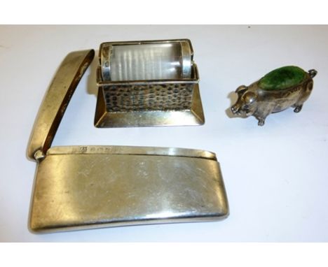 LAWRENCE EMANUEL A SILVER MOUNTED GLASS CYLINDRICAL STAMP ROLLER having spot finished surround Birmingham 1900. A silver PIG 