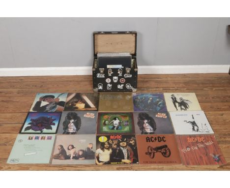 A carry case of mainly rock LP records, to include Led Zeppelin, AC/DC, Judas Priest, Bob Dylan, Queen, Fleetwood Mac, Free, 