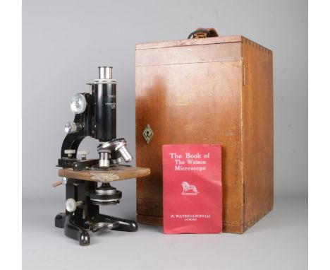A Watson &amp; Son 'Service' microscope, with lockable case and 'The Book of the Watson Microscope' book.