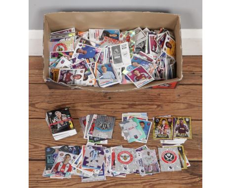 A box of sports trading cards and official sticker collections, in a large quantity, including wrestling, men's and women's f