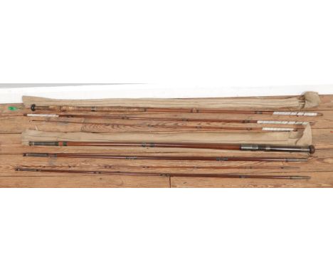 Two salmon fly rods: 1910s C. Playfair &amp; Co Aberdeen 14' three-section rod, and 17' four-section rod with brass stopper, 