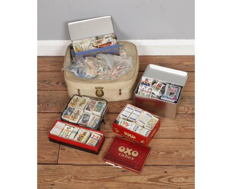 A large collection of Brooke Bond and other tea cards with a small selection of football stickers and cards.