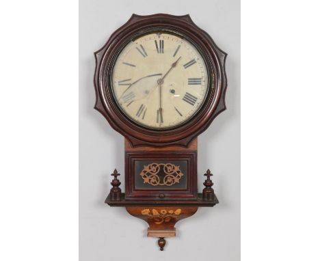 An early 20th century drop dial wall clock, features circular enamelled dial with Roman numerals, size W42 x D15 x H80cm.  Pe