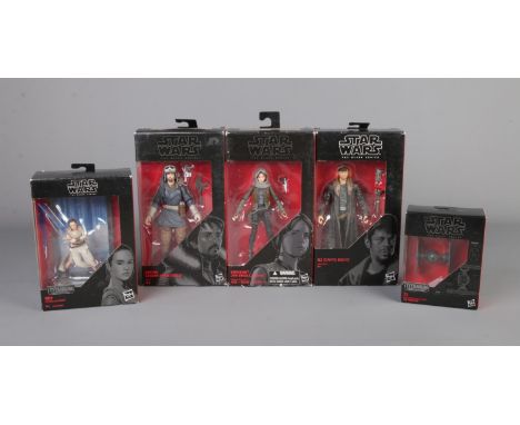 A small selection of Hasbro Star Wars Black Series collectable figures inlcuding Rey, Jyn, Cassian etc