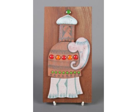 A Hornsea Muramic "Maharaja on Elephant" handcrafted wall plaque, designed by John Clappison, size 20x10cm.