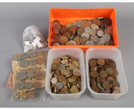 Three boxes of collectable coins, comprising a mixed collection of English and world coins, including two 1953 Elizabeth II H