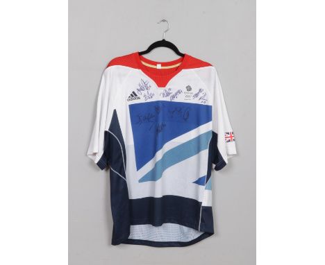 An Adidas Team GB London 2012 shirt, signed by members of Team GB ladies football team. Signatures include Jill Scott,  Steph