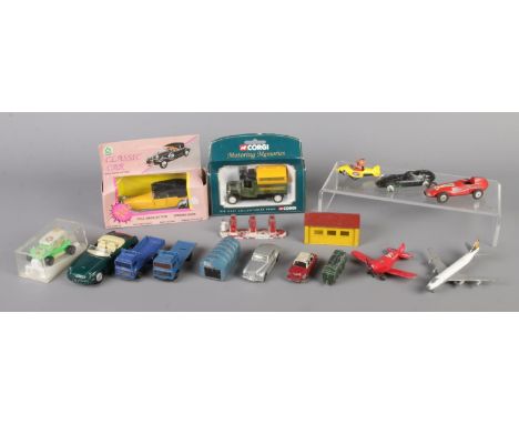 A group of collectable die-cast models, with examples from Corgi, Maisto, Matchbox, Dinky and Lesney, including Corgi Toys 15