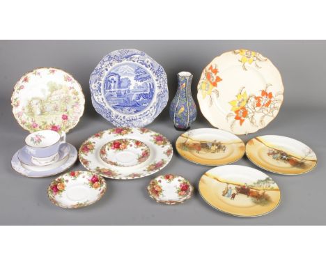 A group of collectible ceramics, including Spode "Maritime Rose" tea set with "Italian" plate, Royal Albert "Old Country Rose