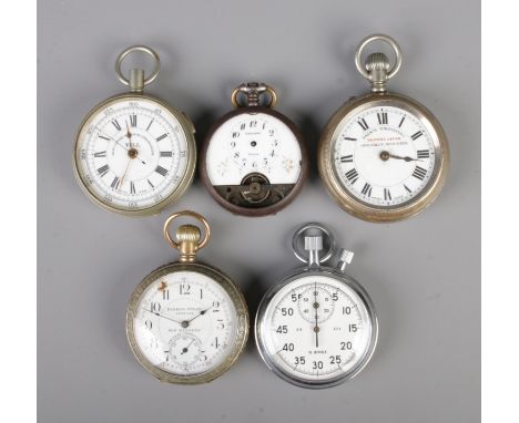 A collection of assorted timekeepers to include Behring Strait  special pocket watch, 16 jewels stopwatch, Railway Timekeeper