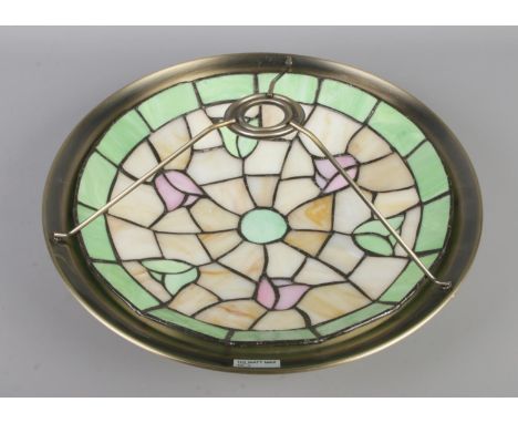 A Tiffany-style leaded stained glass lightshade featuring tulips pattern, with a brass-tone metal mount, diameter 35cm.