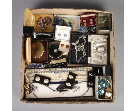 A tray of assorted vintage costume jewellery to include clip earrings, mother of pearl necklace, Michael Kors stud earrings, 