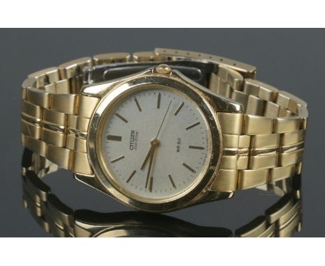 A Citizen Eco-Drive Classic gold-plated men's wristwatch (Model E030-S78674), with gold-tone bracelet, diameter 39mm includin