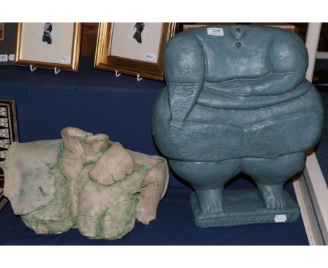 Vivian Scott (Contemporary) Neck and shoulders, ceramic, together with a further sculpture by the artist manner of Botero (2)